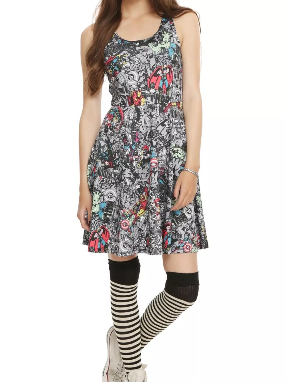 Hot Topic Marvel Comics dress Print of various superheroes, fit-and-flare skater